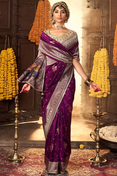 Resplendent Purple Pure Viscose Dola Silk Saree With Nectarous Blouse Piece