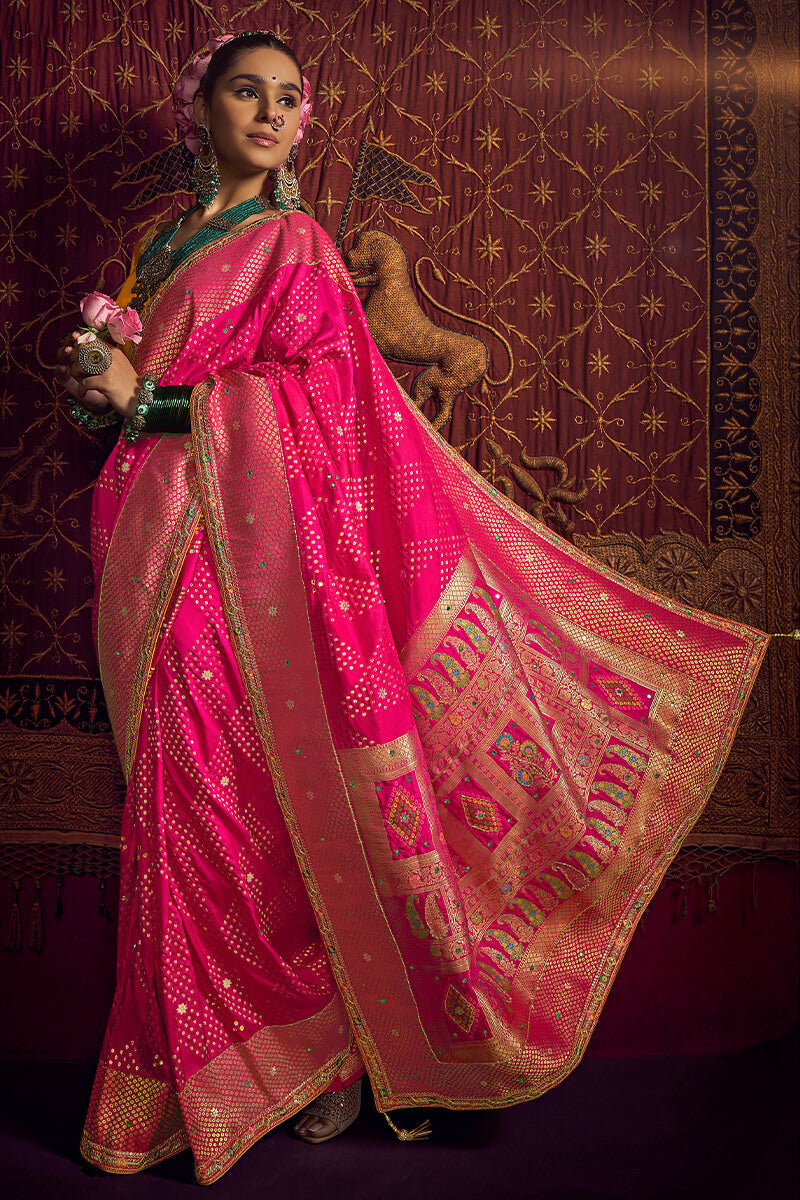 Murmurous Dark Pink Pure Viscose Dola Silk Saree With Fancifull Blouse Piece