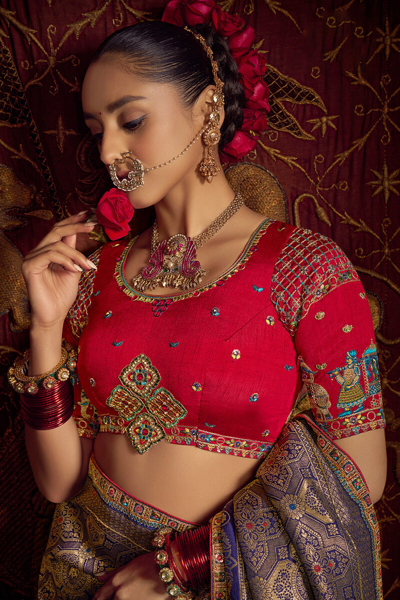 Scrupulous Blue Pure Viscose Dola Silk Saree With Resplendent Blouse Piece