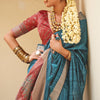 Serendipity Teal Blue Cotton Silk Saree With Artistic Blouse Piece