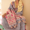 Luxuriant Grey Cotton Silk Saree With Comely Blouse Piece