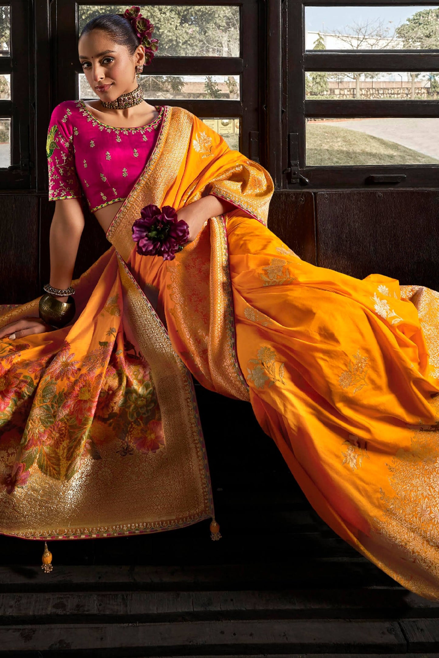 Classy Yellow Pure Viscose Dola Silk Saree With Super classy Blouse Piece