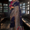 Smashing Navy Blue Pure Viscose Dola Silk Saree With Smart Blouse Piece