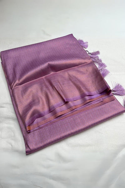 Desirable Lavender Kanjivaram Silk Saree With Stunner Blouse Piece