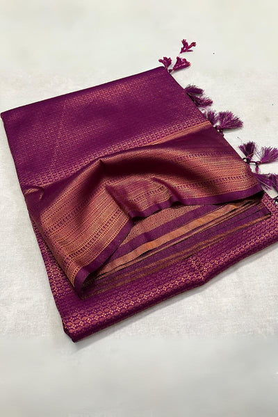 Fragrant Purple Kanjivaram Silk Saree With Splendorous Blouse Piece