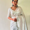 Inspiring Off White Kanjivaram Silk Saree With Arresting Blouse Piece
