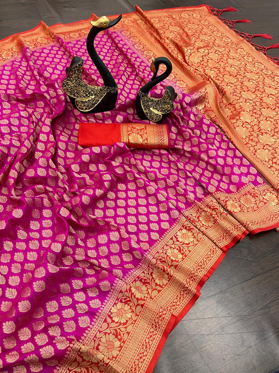 Opulent Dark Pink Soft Banarasi Silk Saree With Exceptional Blouse Piece