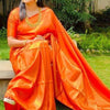Brood Orange Kanjivaram Silk Saree With Diaphanous Blouse Piece