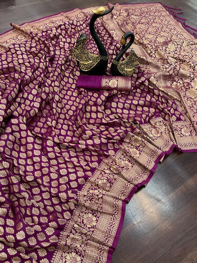 Hypnotic Purple Soft Banarasi Silk Saree With Fancifull Blouse Piece
