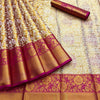 Glowing Dark Pink Kanjivaram Silk Saree With Groovy Blouse Piece