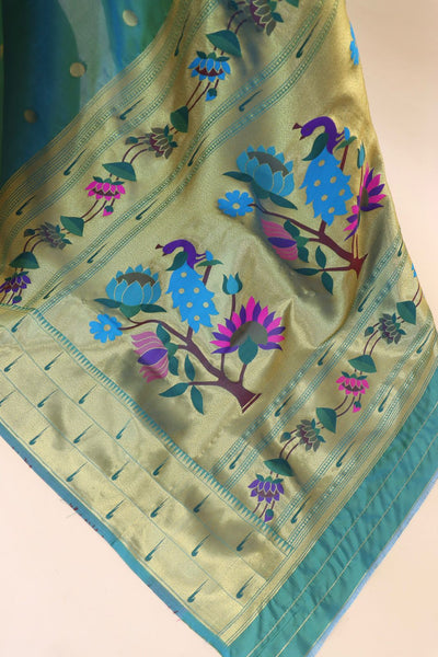 Demure Rama Paithani Silk Saree With Pleasurable Blouse Piece