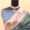 Trendy Dark Grey Paithani Silk Saree With Stunning Blouse Piece