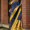 Invaluable Navy Blue Paithani Silk Saree With Girlish Blouse Piece