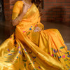 Ethnic Yellow Paithani Silk Saree With Breathtaking Blouse Piece