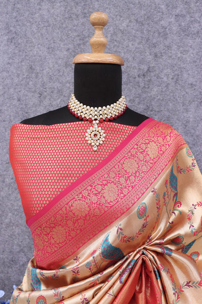 Preferable Beige Digital Printed Soft Silk Saree With Fairytale Blouse Piece