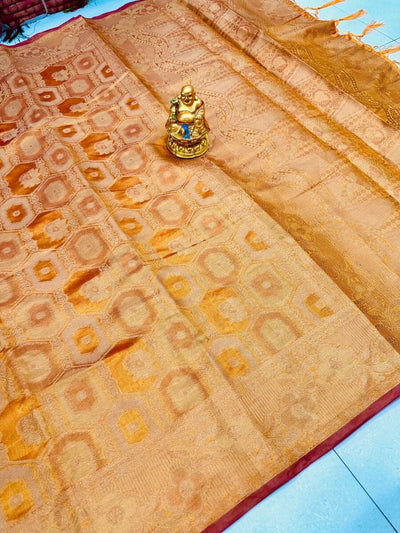 Elegant Mustard Organza Silk Saree With Eye-catching Blouse Piece