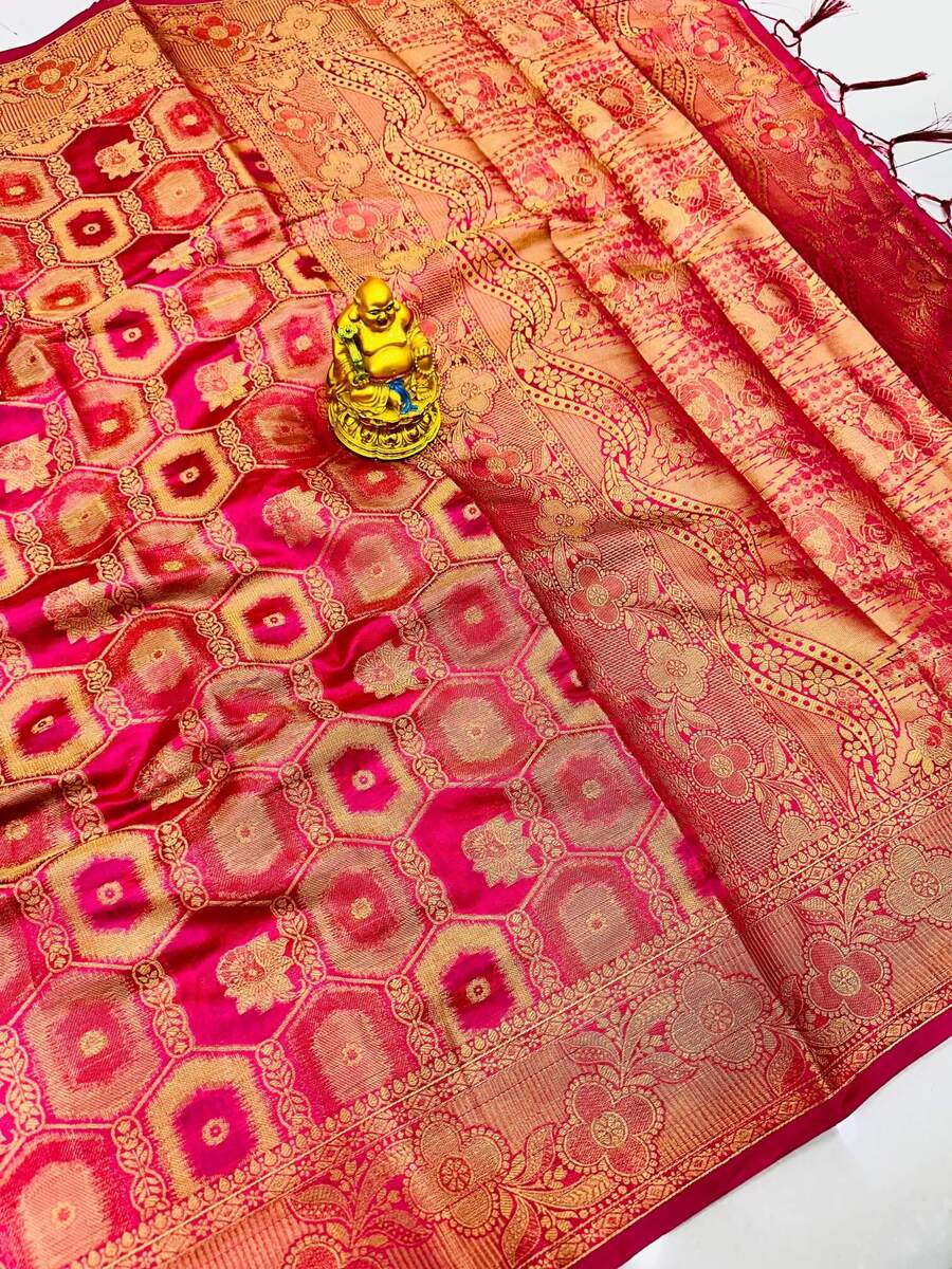 Ravishing Pink Organza Silk Saree With Flameboyant Blouse Piece
