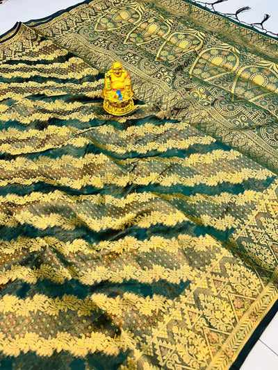 Angelic Black Organza Silk Saree With Twirling Blouse Piece