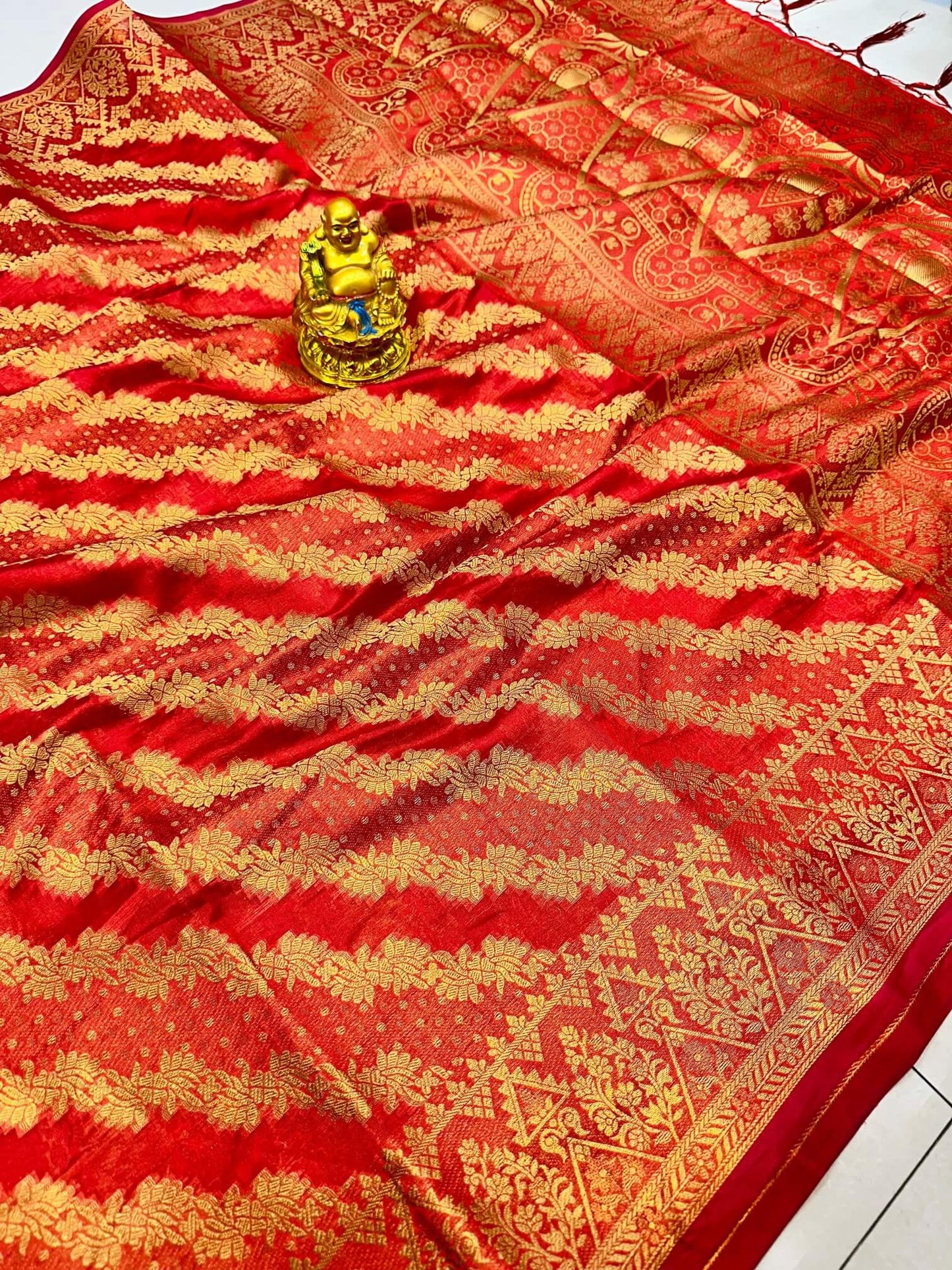 Desiring Red Organza Silk Saree With Adorable  Blouse Piece