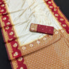 Trendy Off White Soft Banarasi Silk Saree With Scrumptious Blouse Piece