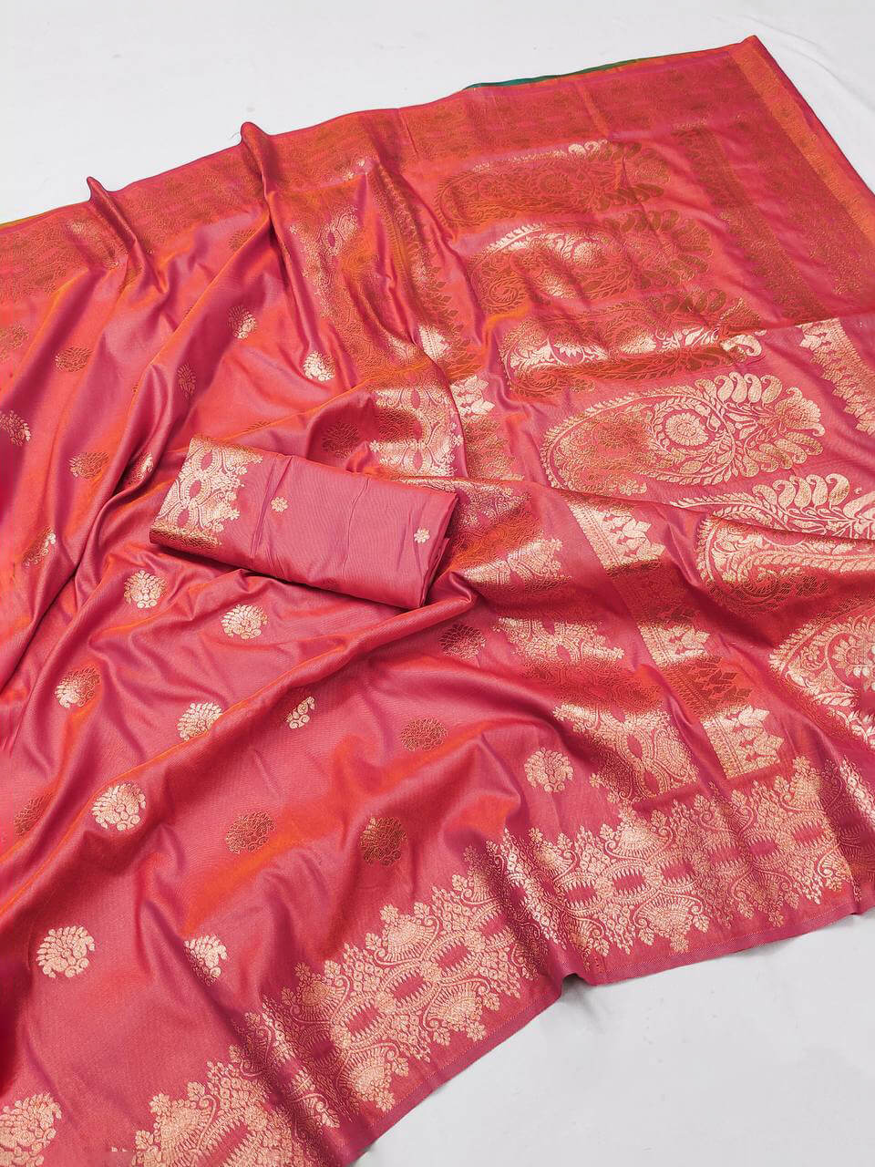 Staggering Pink Soft Banarasi Silk Saree With Dalliance Blouse Piece