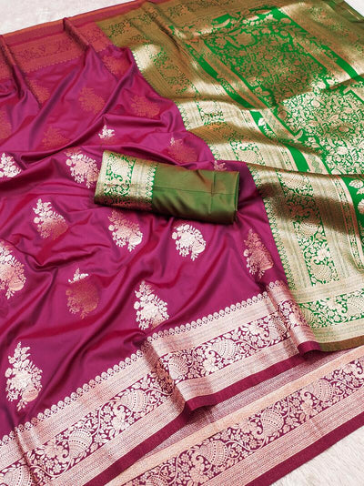Transcendent Dark Pink Soft Banarasi Silk Saree With Lassitude Blouse Piece