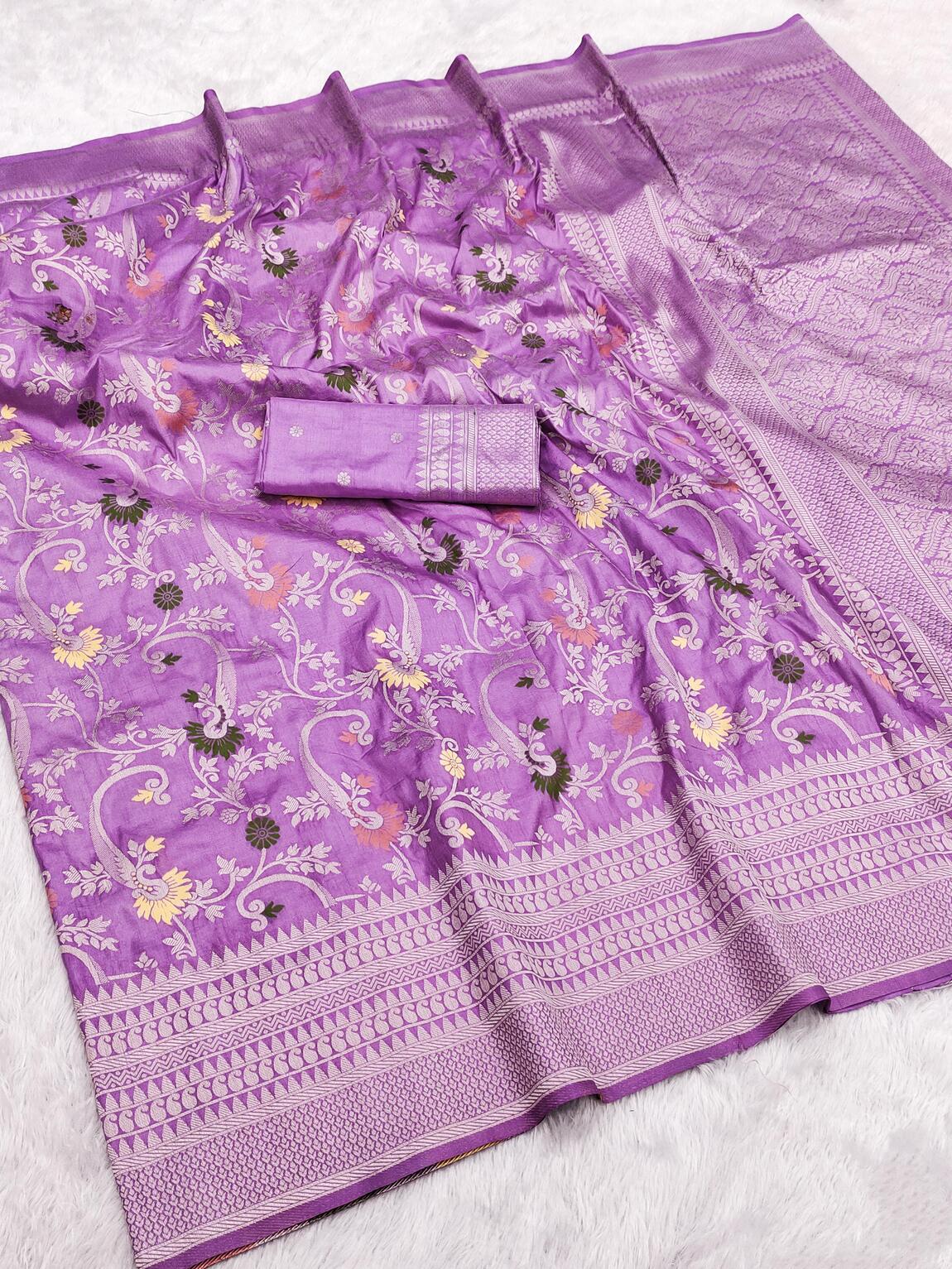 Palimpsest Lavender Soft Banarasi Silk Saree With Ideal Blouse Piece