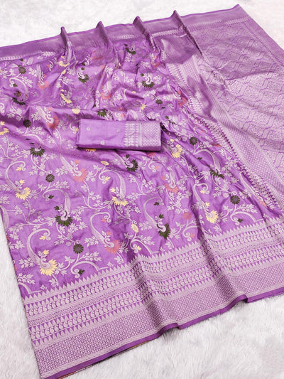 Palimpsest Lavender Soft Banarasi Silk Saree With Ideal Blouse Piece