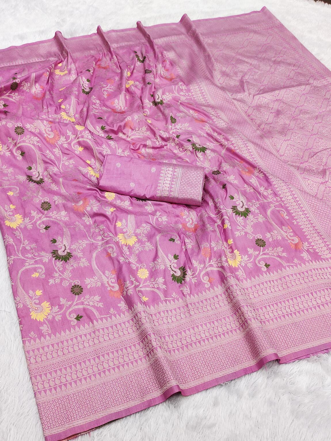 Transcendent Pink Soft Banarasi Silk Saree With Panache Blouse Piece