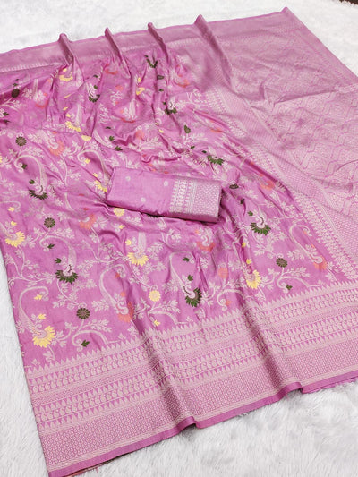 Transcendent Pink Soft Banarasi Silk Saree With Panache Blouse Piece