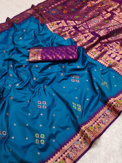 Devastating Rama Soft Banarasi Silk Saree With Ineffable Blouse Piece