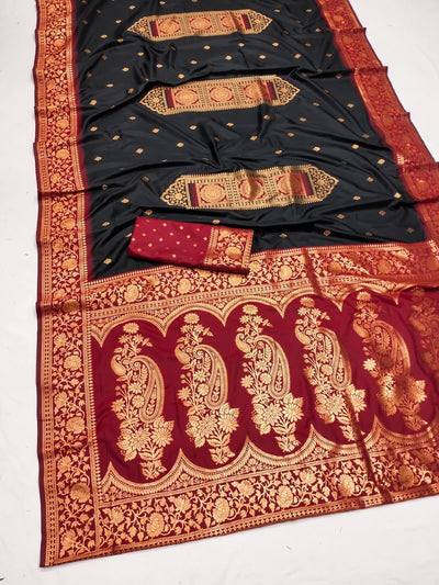 Desiring Black Soft Banarasi Silk Saree With Exquisite Blouse Piece