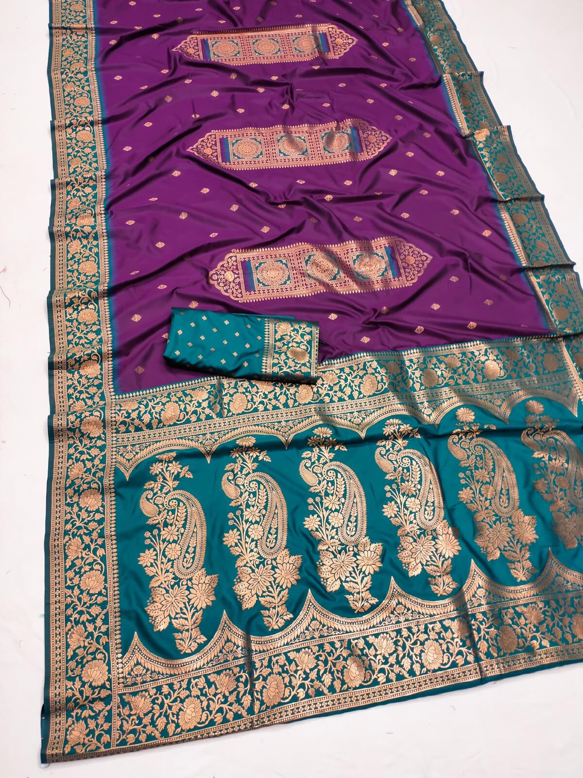 Gossamer Purple Soft Banarasi Silk Saree With Exquisite Blouse Piece