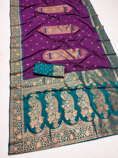Gossamer Purple Soft Banarasi Silk Saree With Exquisite Blouse Piece
