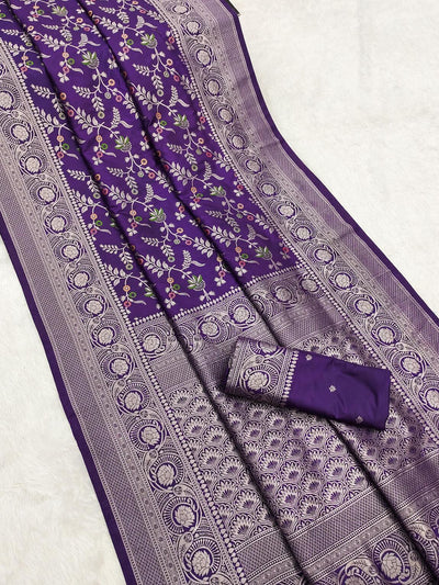 Outstanding Purple Soft Banarasi Silk Saree With Unique Blouse Piece