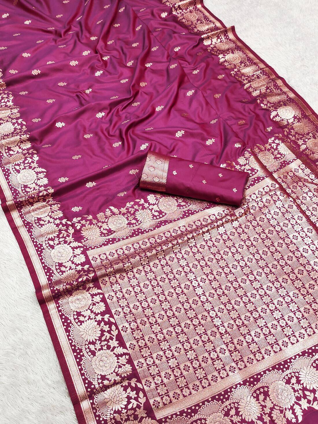 Conflate Dark Pink Soft Banarasi Silk Saree With Magnificat Blouse Piece