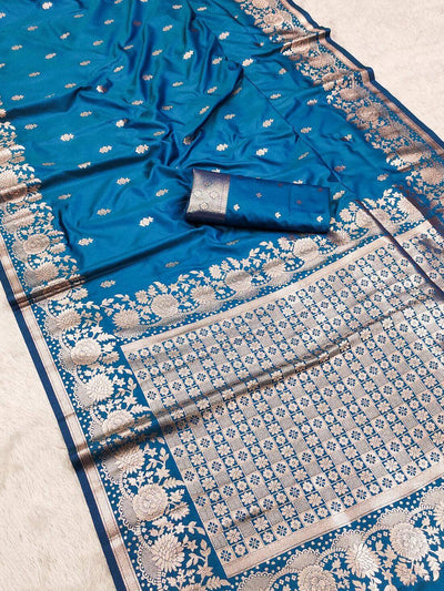 Seraglio Firozi Soft Banarasi Silk Saree With Supernal Blouse Piece