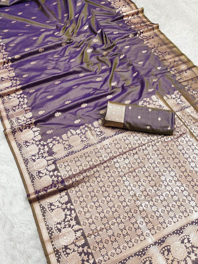 Skinny Lavender Soft Banarasi Silk Saree With Gratifying Blouse Piece