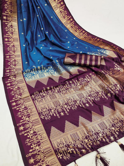 Traditional Blue Soft Banarasi Silk Saree With Devastating Blouse Piece