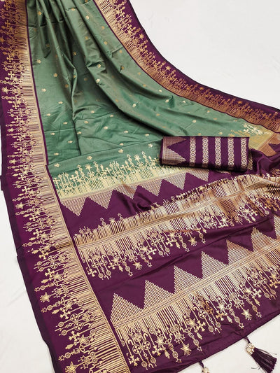 Blissful Green Soft Banarasi Silk Saree With Effulgent Blouse Piece