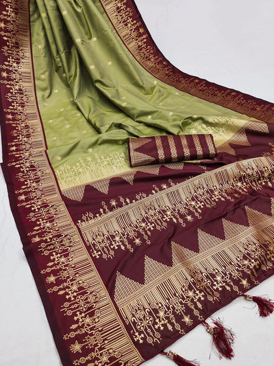 Exceptional Pista Soft Banarasi Silk Saree With Luxuriant Blouse Piece