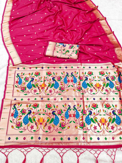 Incomparable Dark Pink Paithani Silk Saree With Supernal Blouse Piece