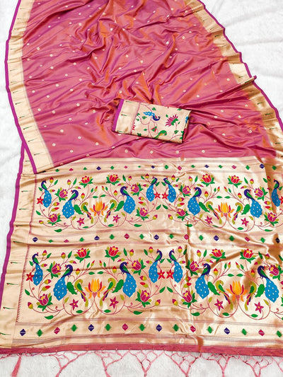 Ideal Pink Paithani Silk Saree With Effulgent Blouse Piece