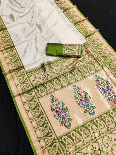Confounding Beige Paithani Silk Saree With Glowing Blouse Piece