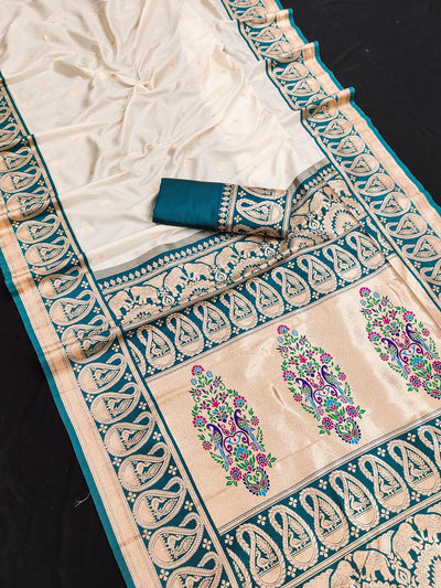 Glamorous Beige Paithani Silk Saree With Ravishing Blouse Piece