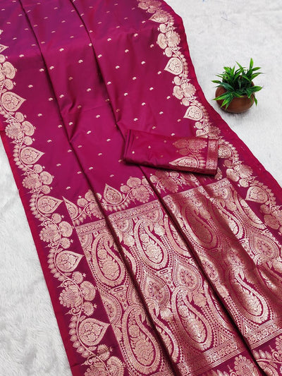 Gleaming Dark Pink Soft Banarasi Silk Saree With Epiphany Blouse Piece