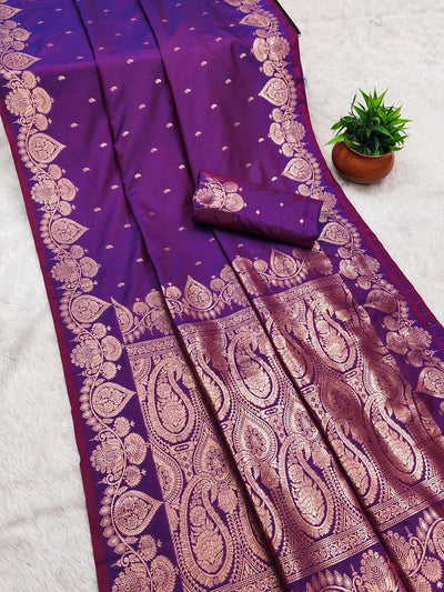 Vibrant Purple Soft Banarasi Silk Saree With Traditional Blouse Piece
