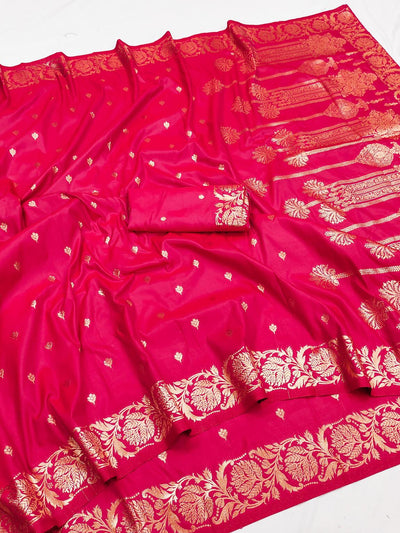 Supernal Dark Pink Soft Banarasi Silk Saree With Lagniappe Blouse Piece