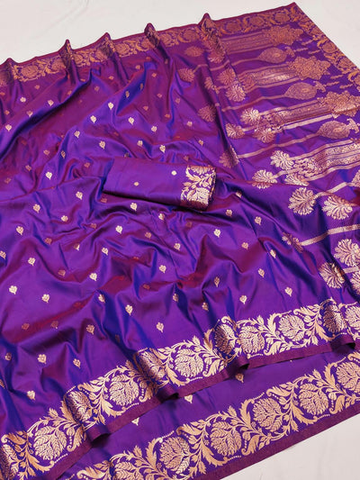 Imbrication Purple Soft Banarasi Silk Saree With Exemplary Blouse Piece