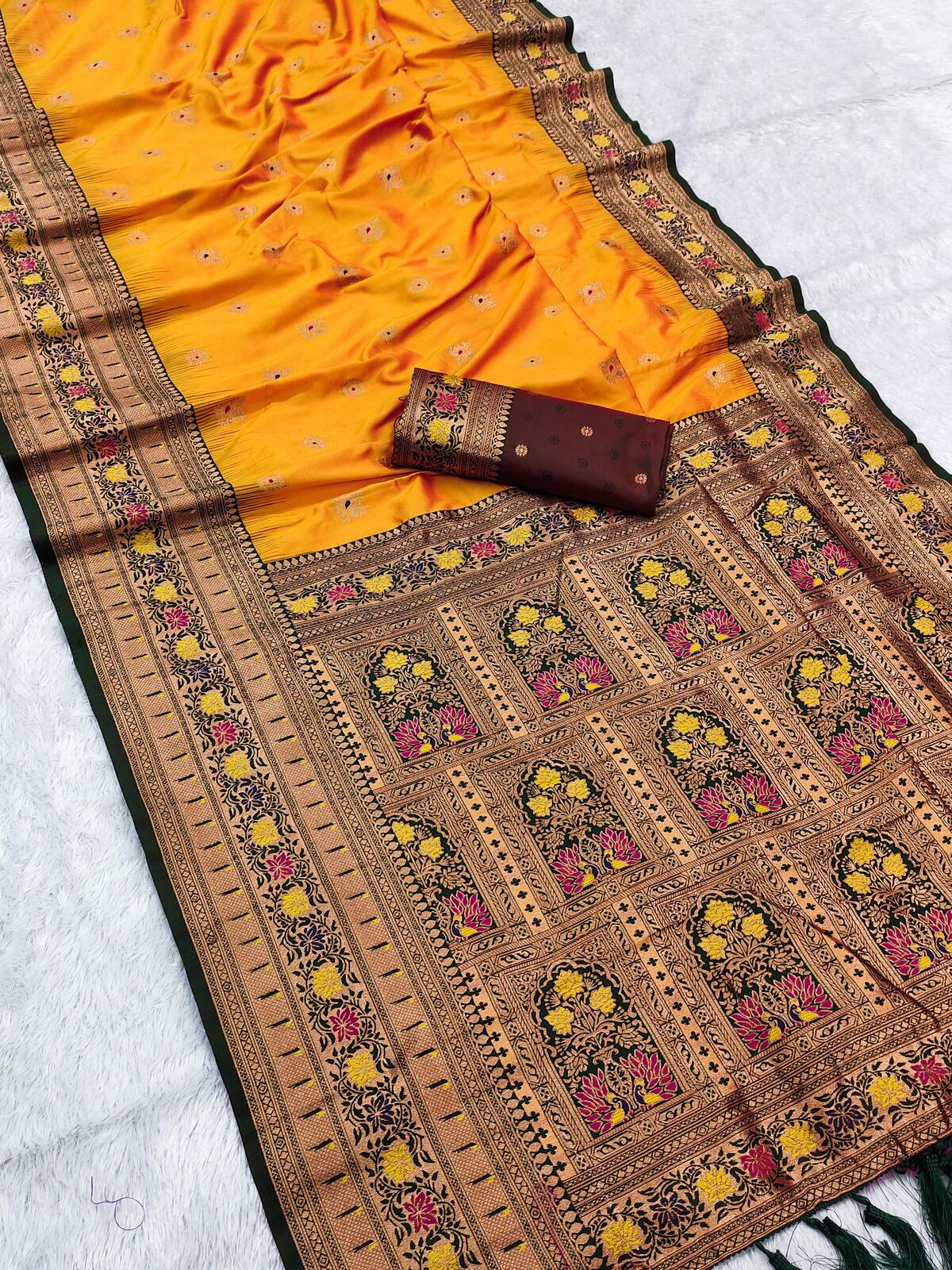 Dalliance Yellow Paithani Silk Saree With Aplomb Blouse Piece